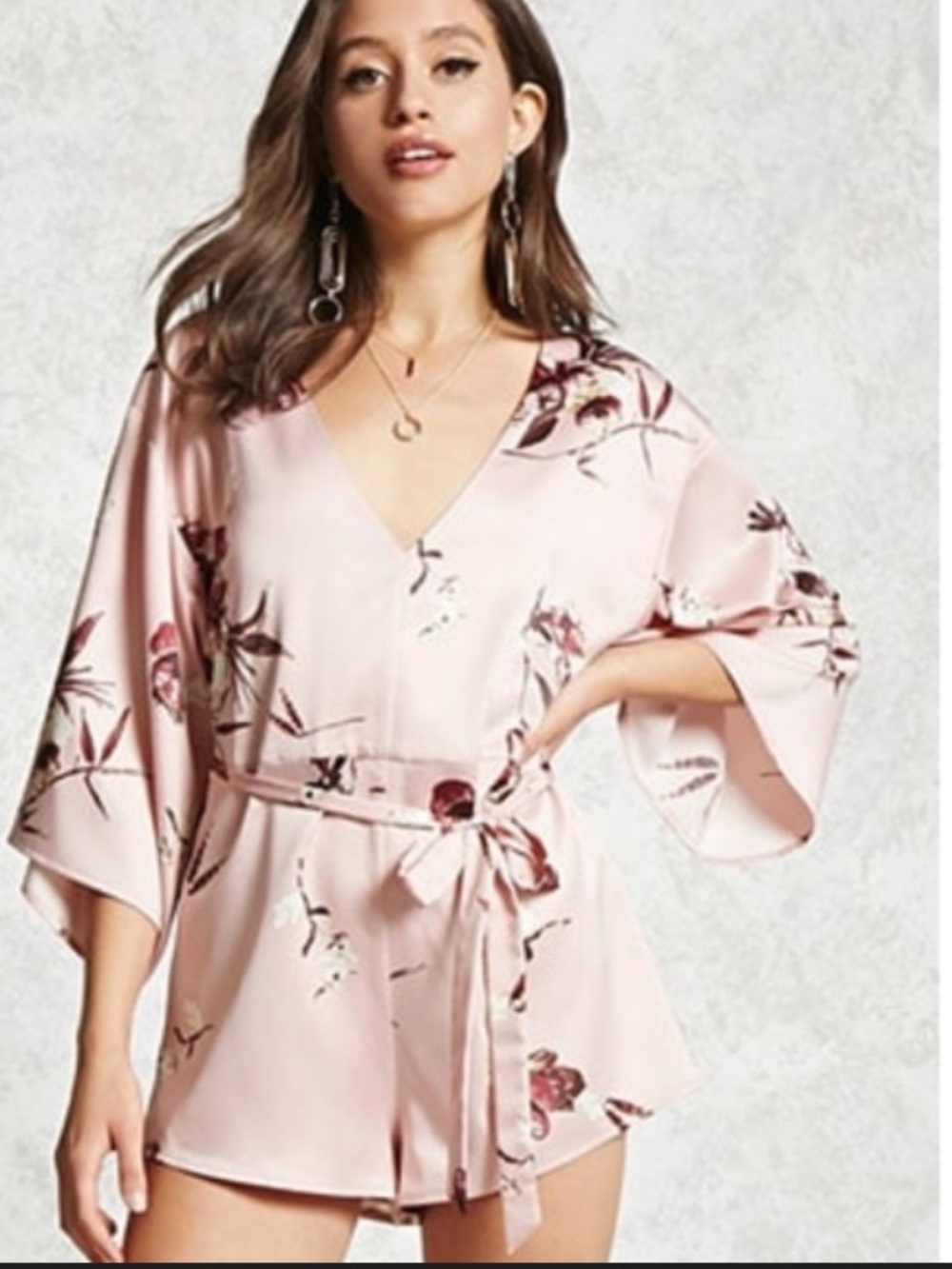 Blush Pink Floral Satin Tie-Waist Romper Forever 21